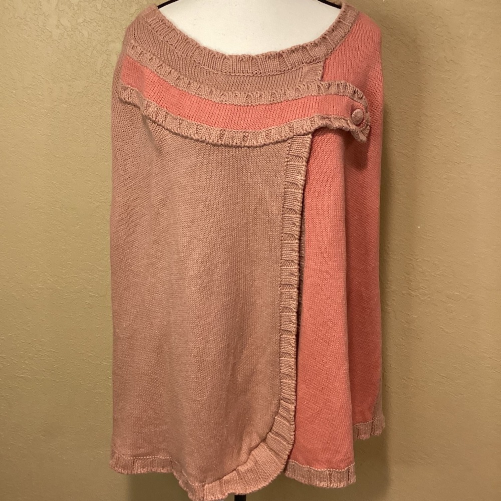 Vintage Storybook Knits Pink Color Block Knit Cape Poncho Sweater, Size Large